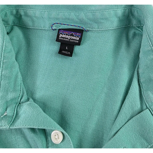 Patagonia Polo Fitz Roy Short Sleeve Organic Cotton Trout Teal Mens L - Picture 5 of 5